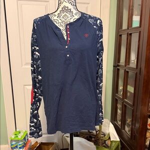 Ariat Navy and White Long Sleeve Tee